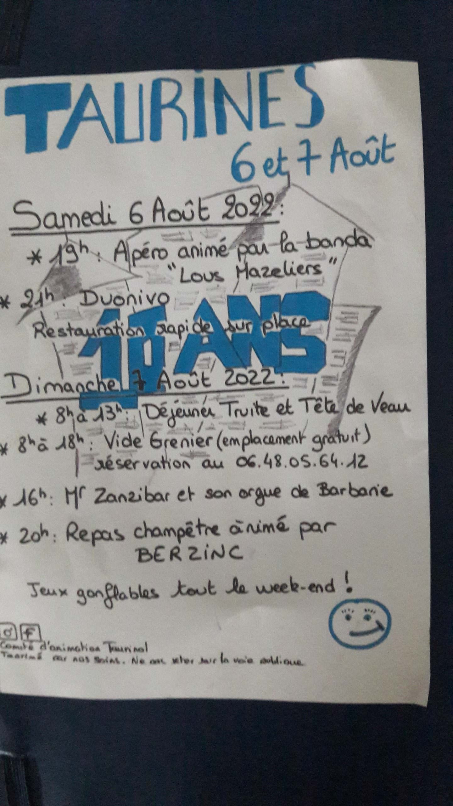 Lire la suite à propos de l’article Fête votive à Taurines le 6 et 7 août