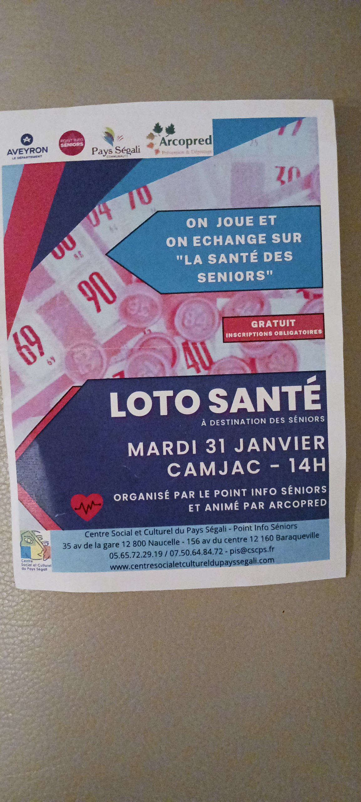 Lire la suite à propos de l’article LOTO SANTE  A  CAMJAC  LE MARDI 31 JANVIER à 14 h