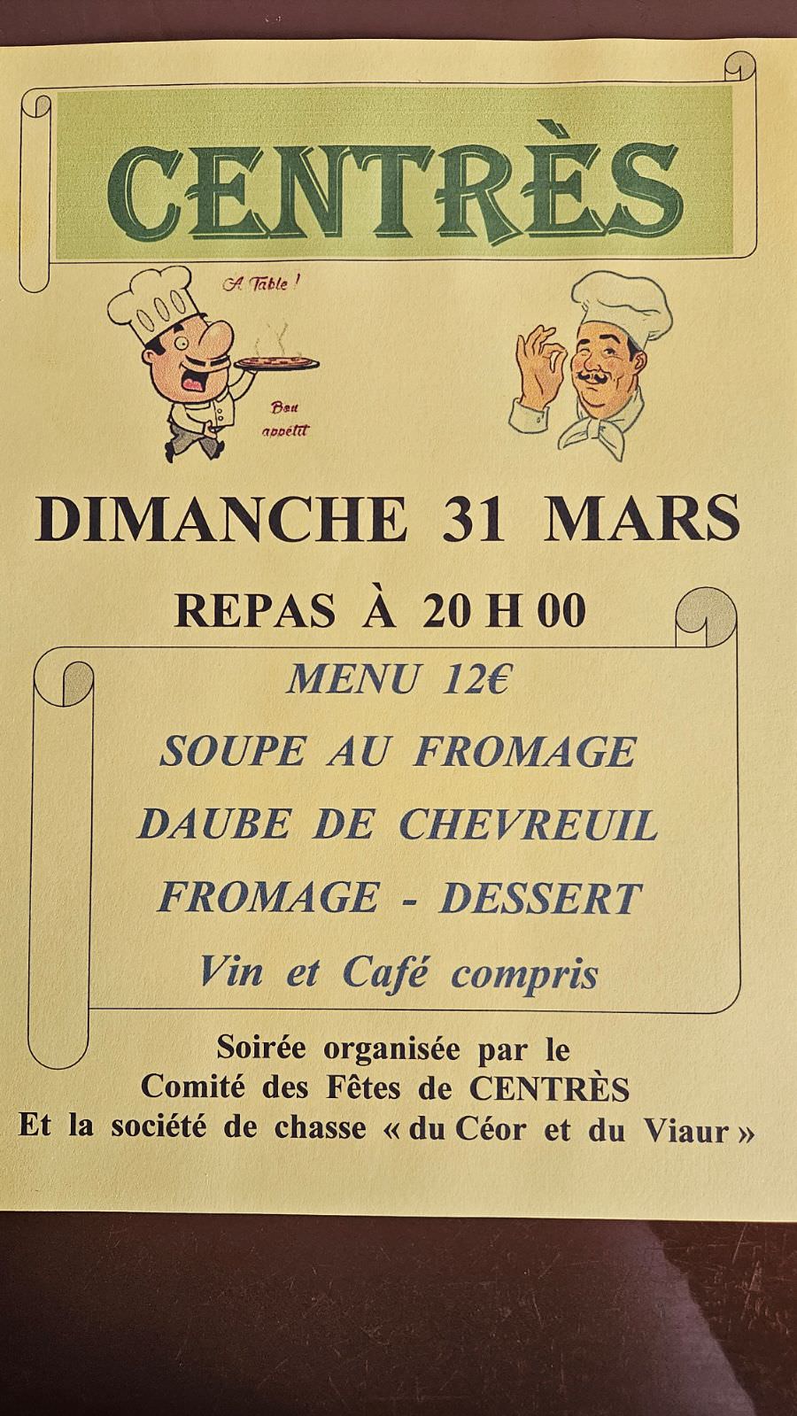 Lire la suite à propos de l’article REPAS DE PRINTEMPS LE 31 MARS A CENTRES