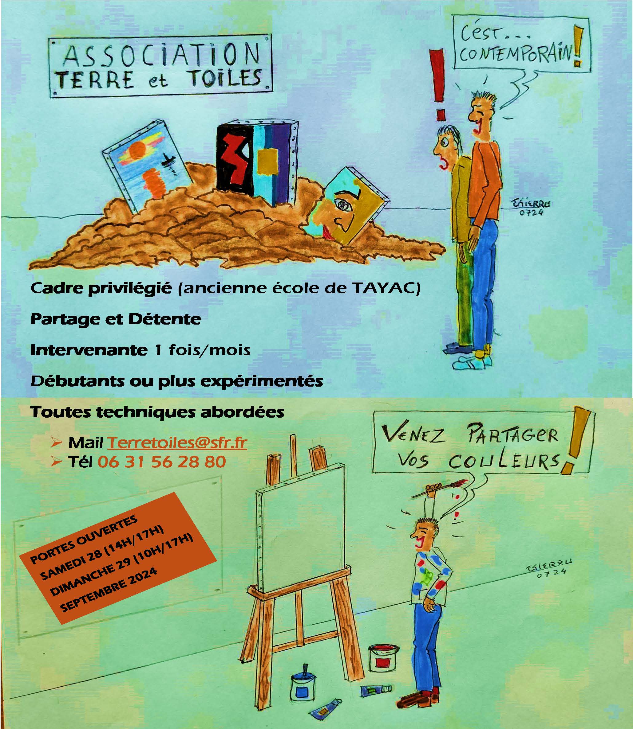 Lire la suite à propos de l’article PORTES OUVERTES LES 28 ET  29 SEPTEMBRE A L’ATELIER DE « TERRE & TOILES » A L’ECOLE DE TAYAC
