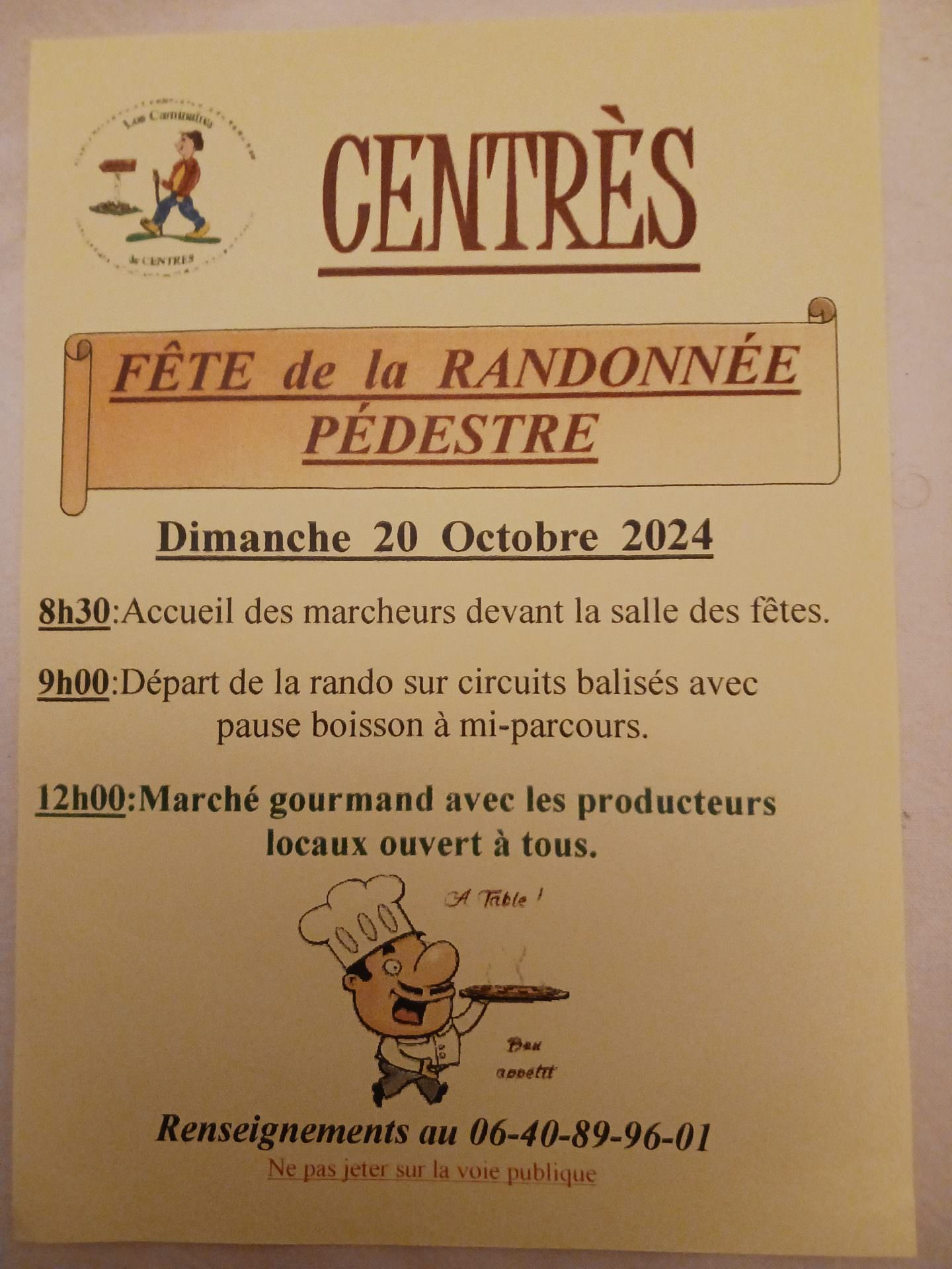 Lire la suite à propos de l’article TOUS « SUR LE PONT » POUR LA FÊTE DE LA RANDONNEE  DU DIMANCHE 20 OCTOBRE A CENTRES