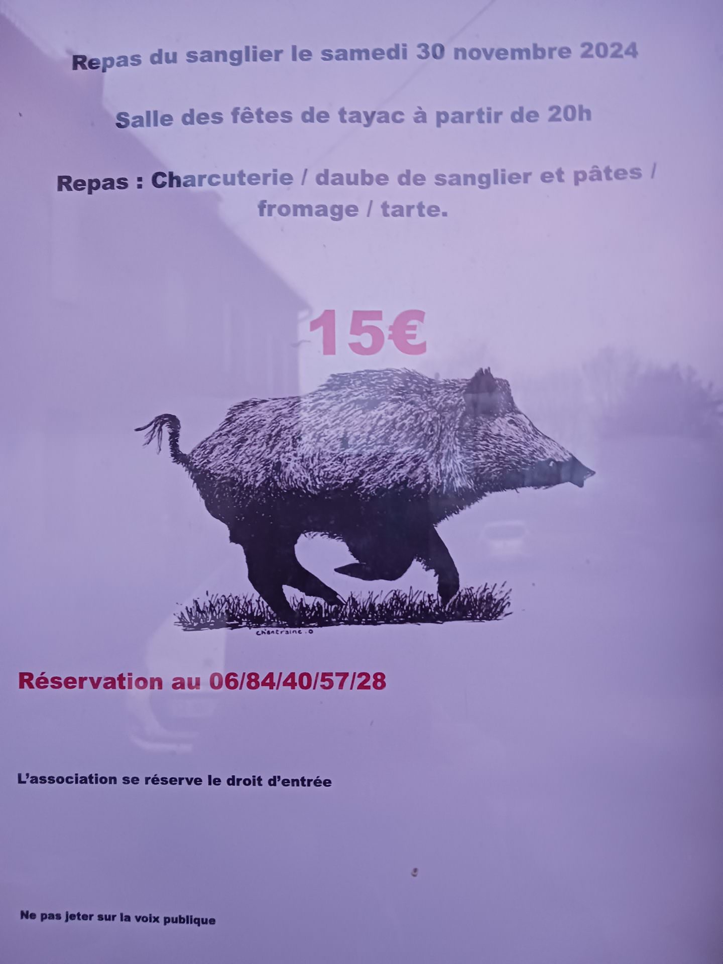 Lire la suite à propos de l’article REPAS DE LA CHASSE LE 30 NOVEMBRE A TAYAC