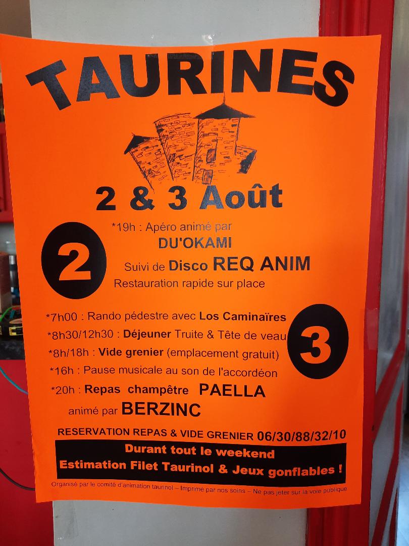 Lire la suite à propos de l’article A TAURINES LA FÊTE DU VILLAGE C’ EST BIENTÔT, RENDEZ-VOUS LE SAMEDI 2 ET DIMANCHE 3 AOÛT