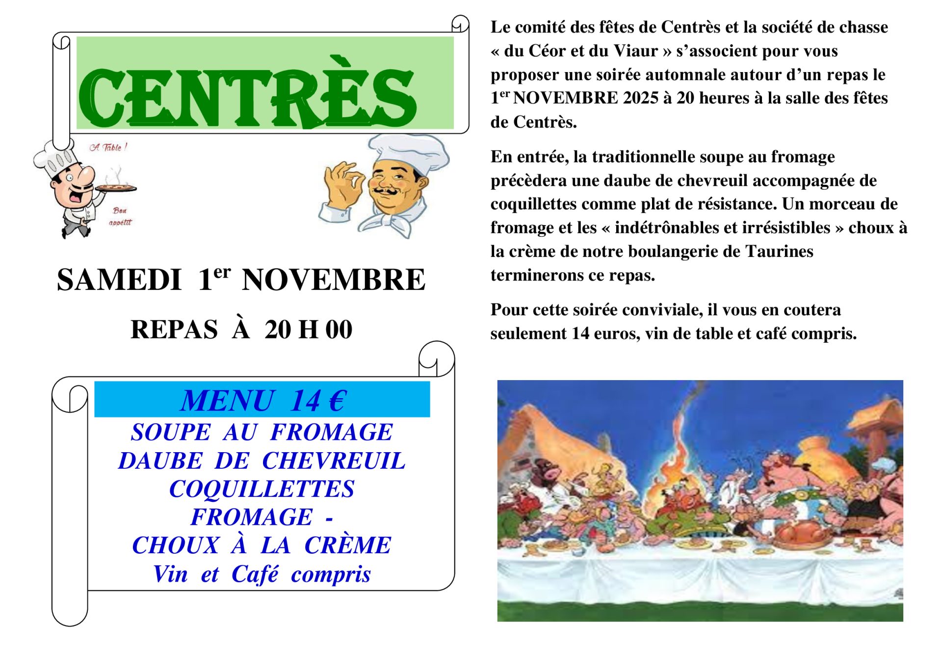 Lire la suite à propos de l’article Repas Samedi 1er Novembre 2025